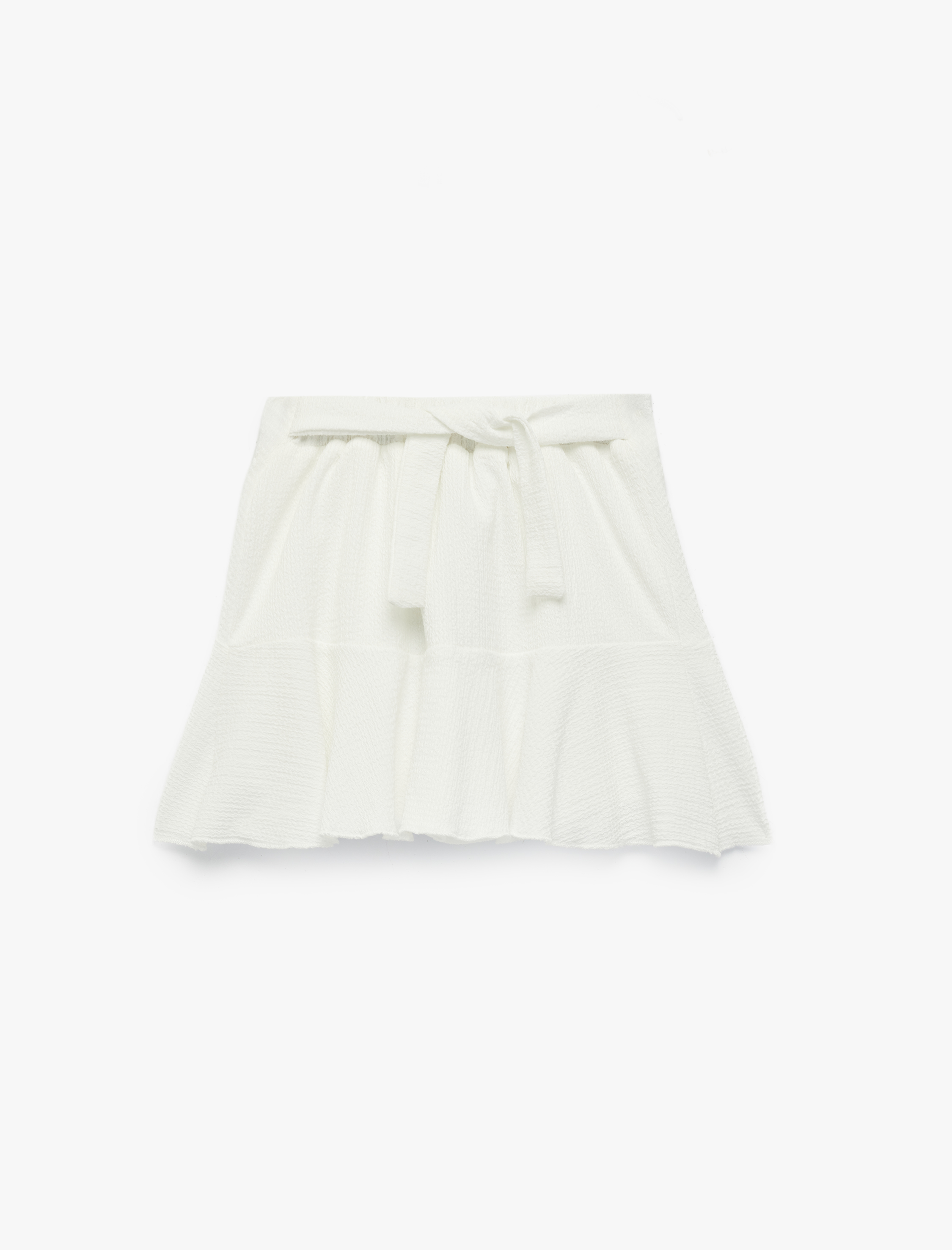  Kız Çocuk Beli Kuşaklı Fırfır Detaylı Pileli Şort Etek