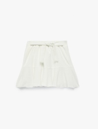 Beli Kuşaklı Fırfır Detaylı Pileli Şort Etek