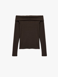 Kaşkorse Slim Fit Uzun Kollu Açık Omuz Tişört