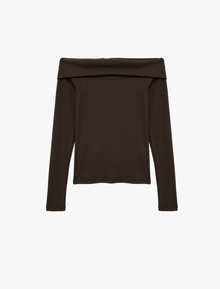  Kaşkorse Slim Fit Uzun Kollu Açık Omuz Tişört