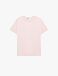 Pamuklu Kısa Kollu Bisiklet Yaka Basic Tişört