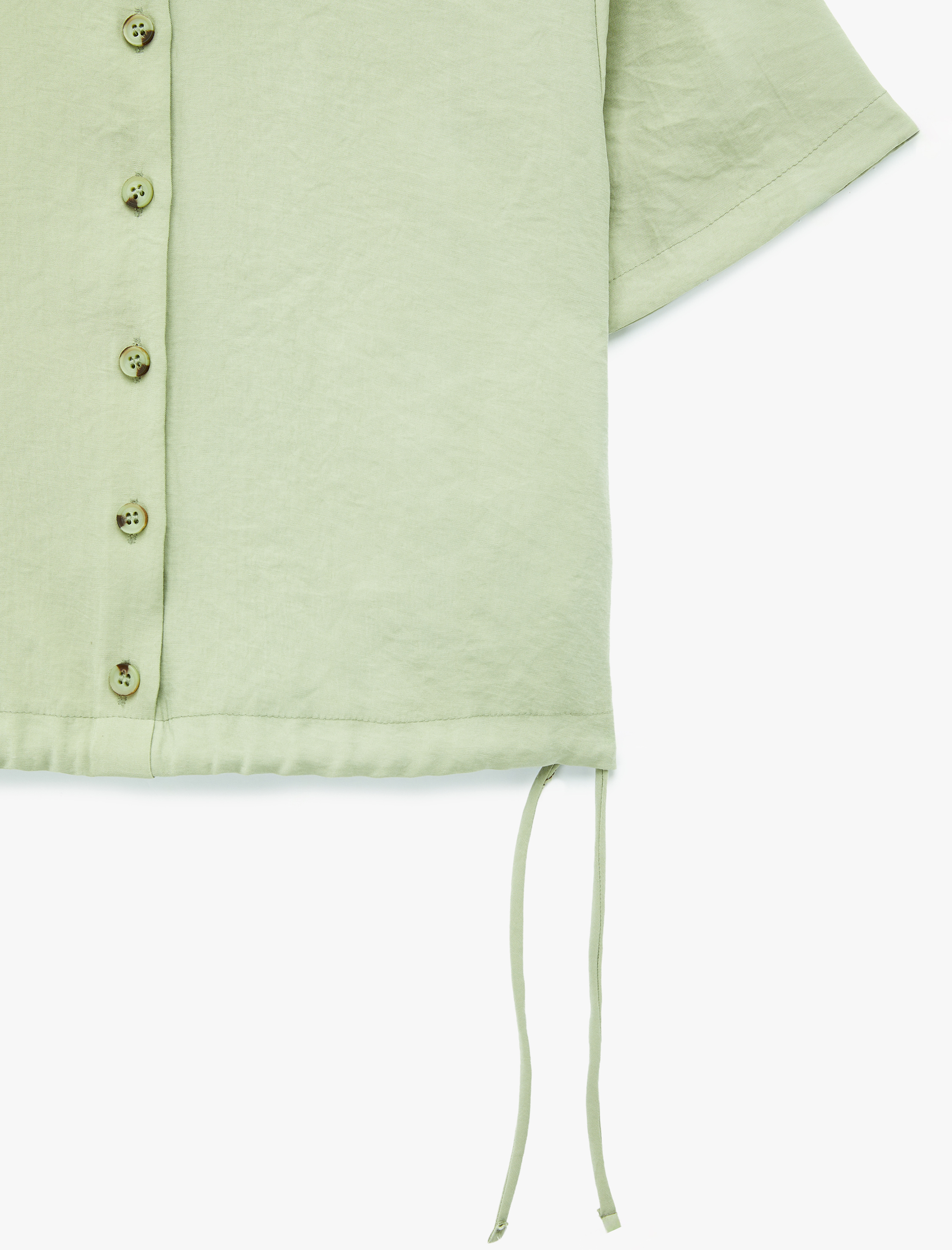   Bağlama Detaylı Kısa Kollu Düğmeli Crop Gömlek