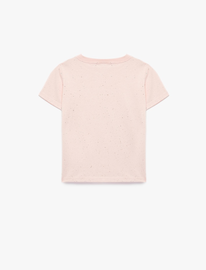 Kız Çocuk Sim Detaylı Bisiklet Yaka Kısa Kollu Pamuklu Tişört