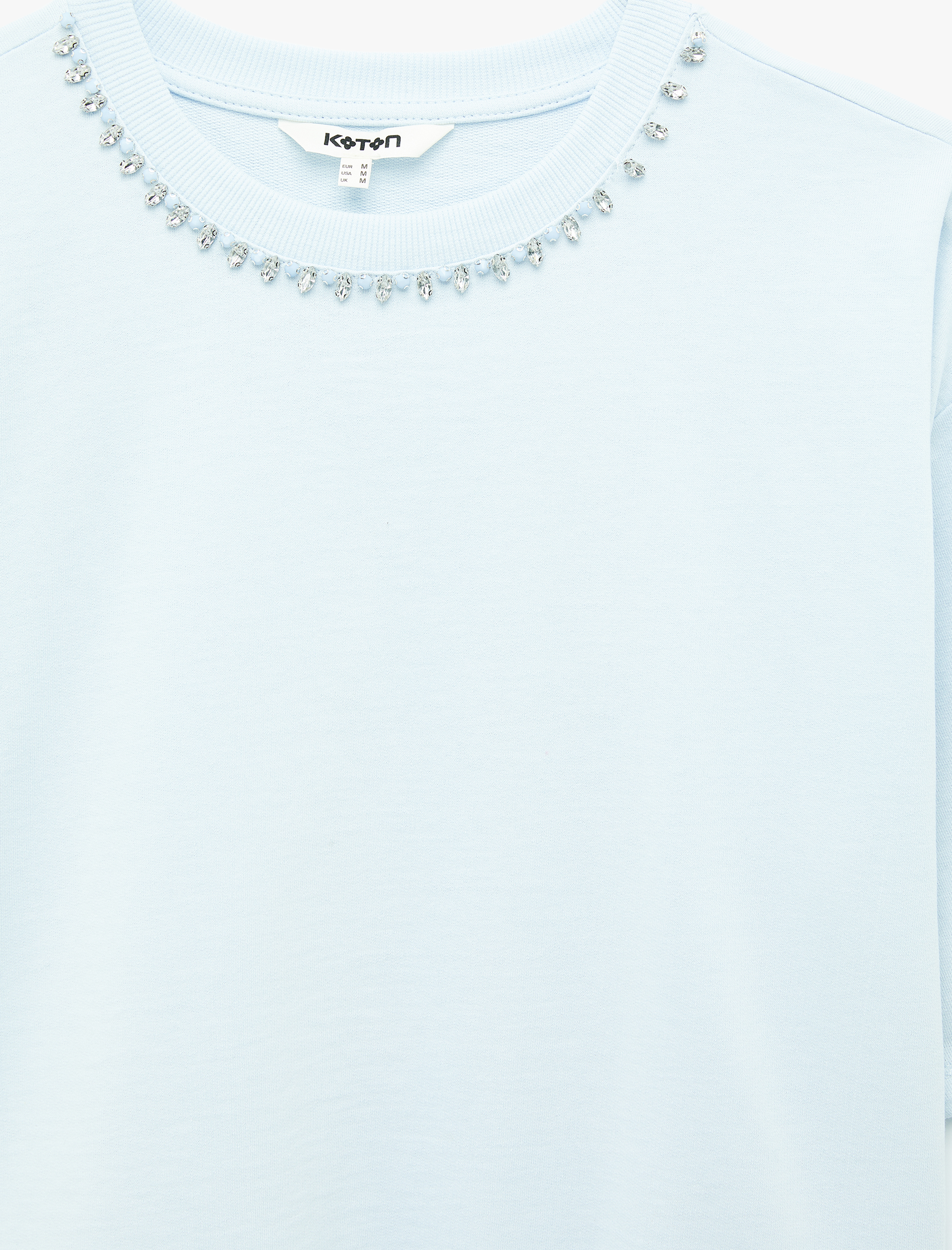   Pamuklu Kısa Kollu Bisiklet Yaka Taşlı Tişört