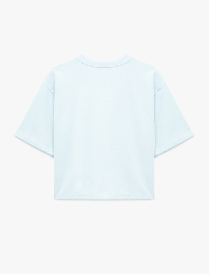  Pamuklu Kısa Kollu Bisiklet Yaka Taşlı Tişört