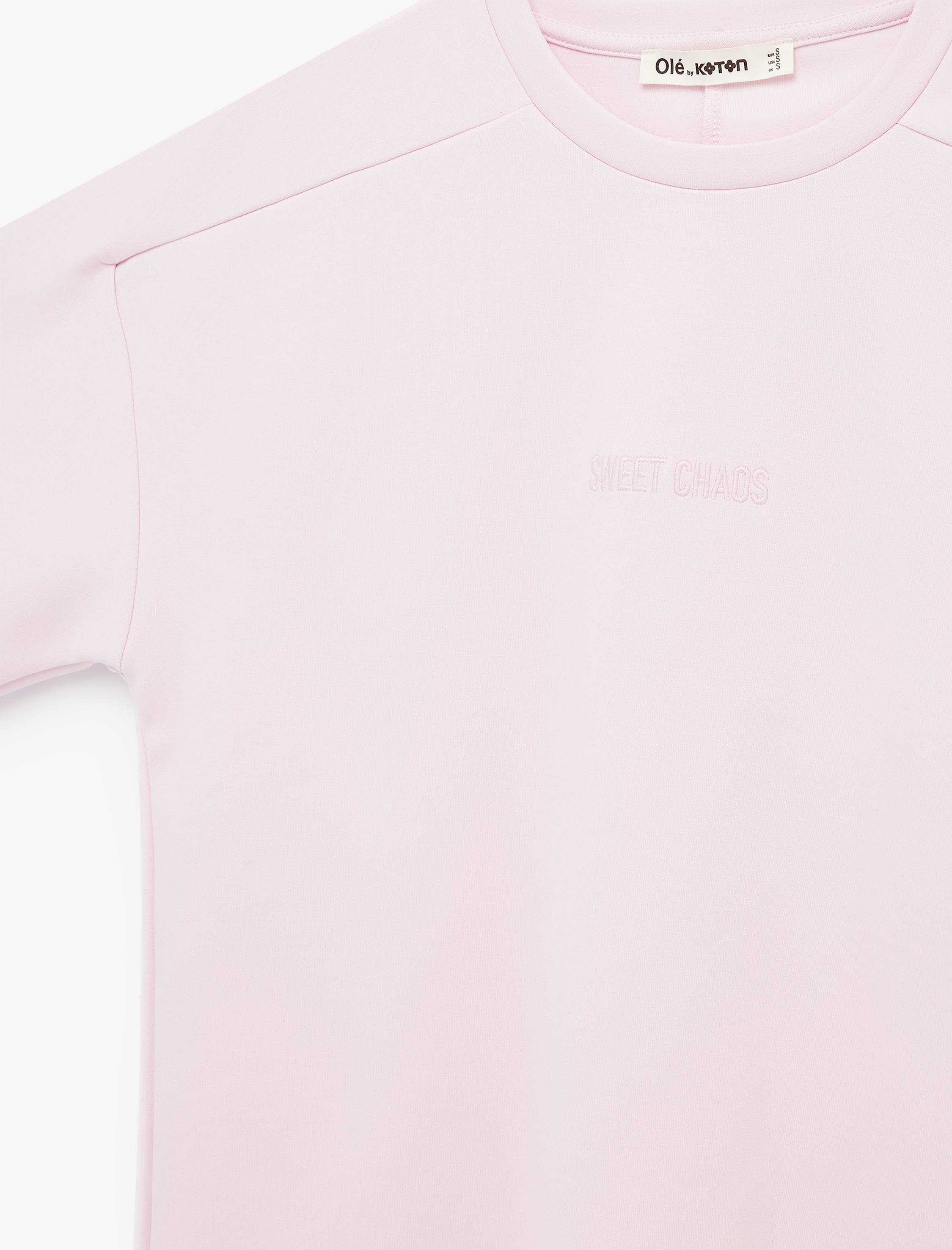   Kısa Kollu Bisiklet Yaka Nakışlı Oversize Tişört