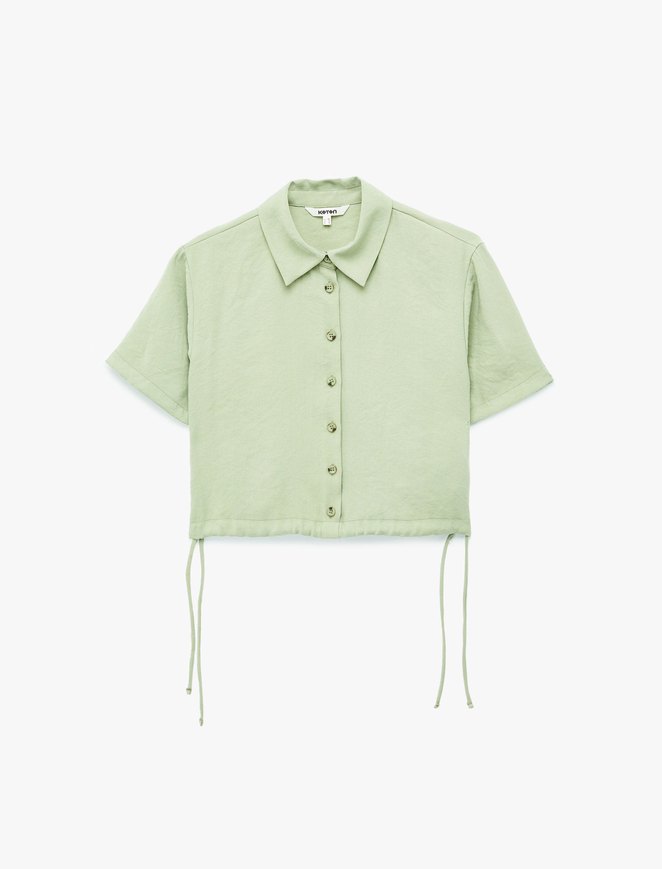   Bağlama Detaylı Kısa Kollu Düğmeli Crop Gömlek