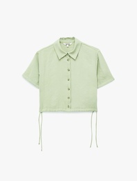 Bağlama Detaylı Kısa Kollu Düğmeli Crop Gömlek