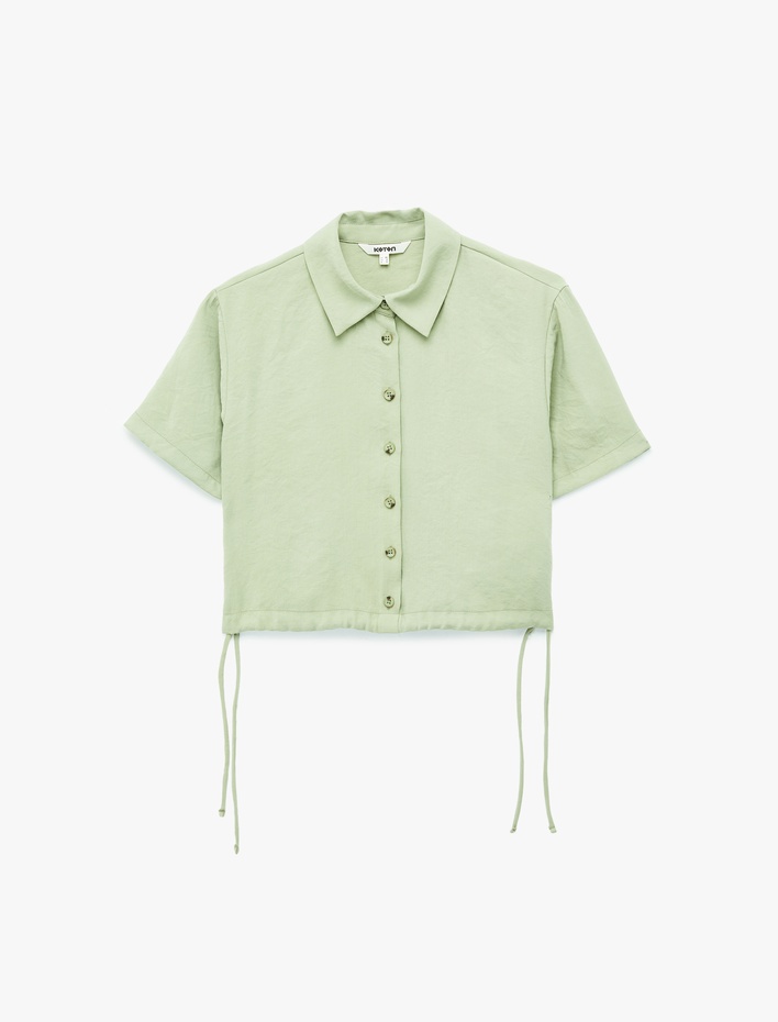  Bağlama Detaylı Kısa Kollu Düğmeli Crop Gömlek