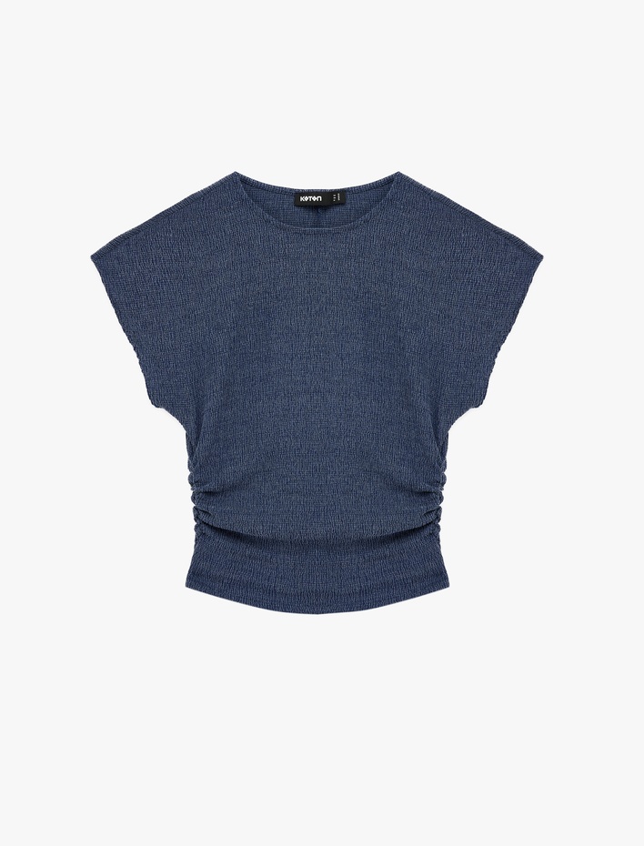  Bürümcük Kumaş Slim Fit Kısa Kollu Bisiklet Yaka Drapeli Dokulu Tişört