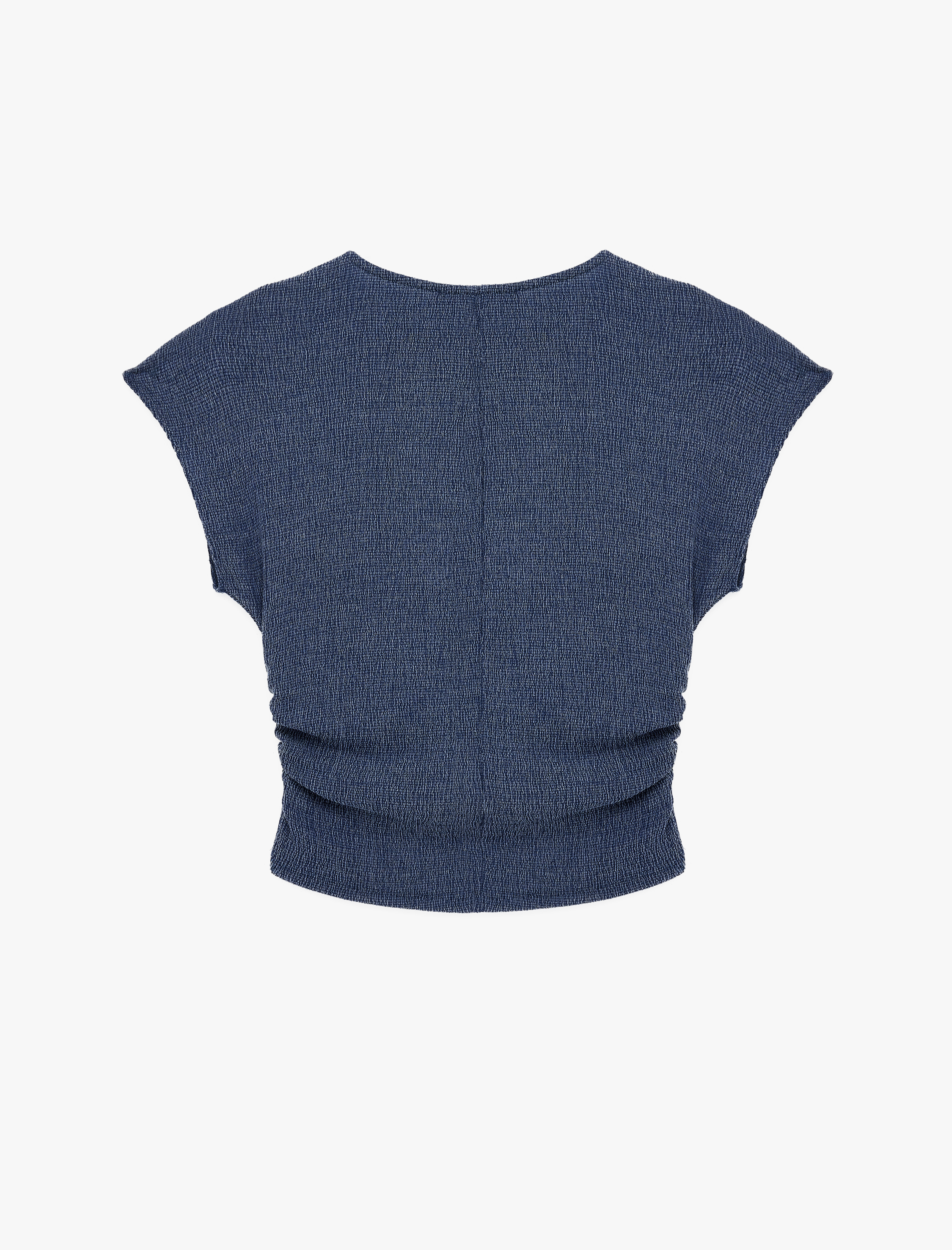   Bürümcük Kumaş Slim Fit Kısa Kollu Bisiklet Yaka Drapeli Dokulu Tişört