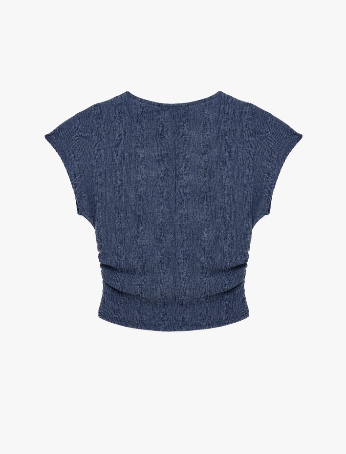  Bürümcük Kumaş Slim Fit Kısa Kollu Bisiklet Yaka Drapeli Dokulu Tişört