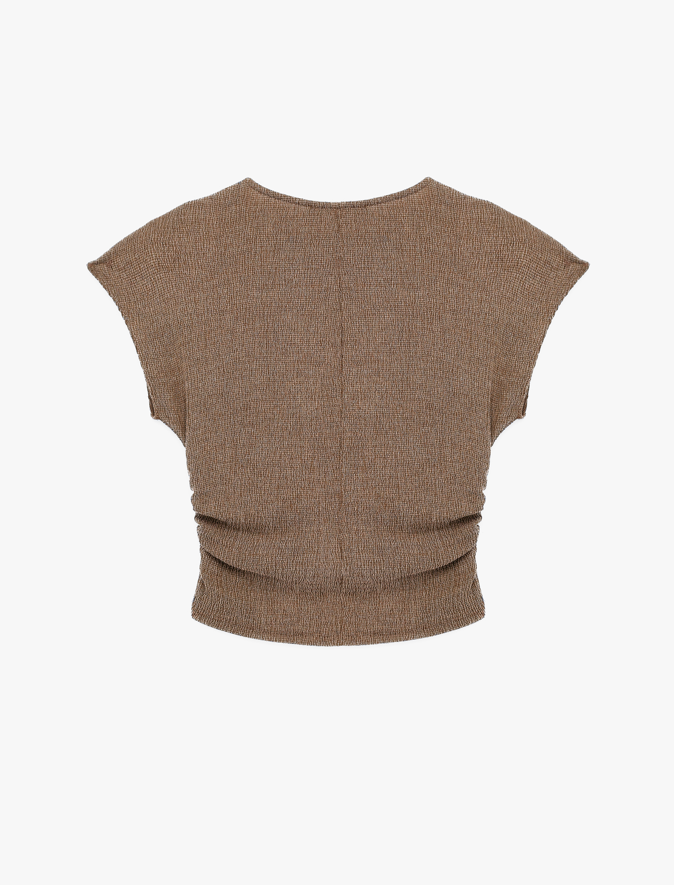   Bürümcük Kumaş Slim Fit Kısa Kollu Bisiklet Yaka Drapeli Dokulu Tişört