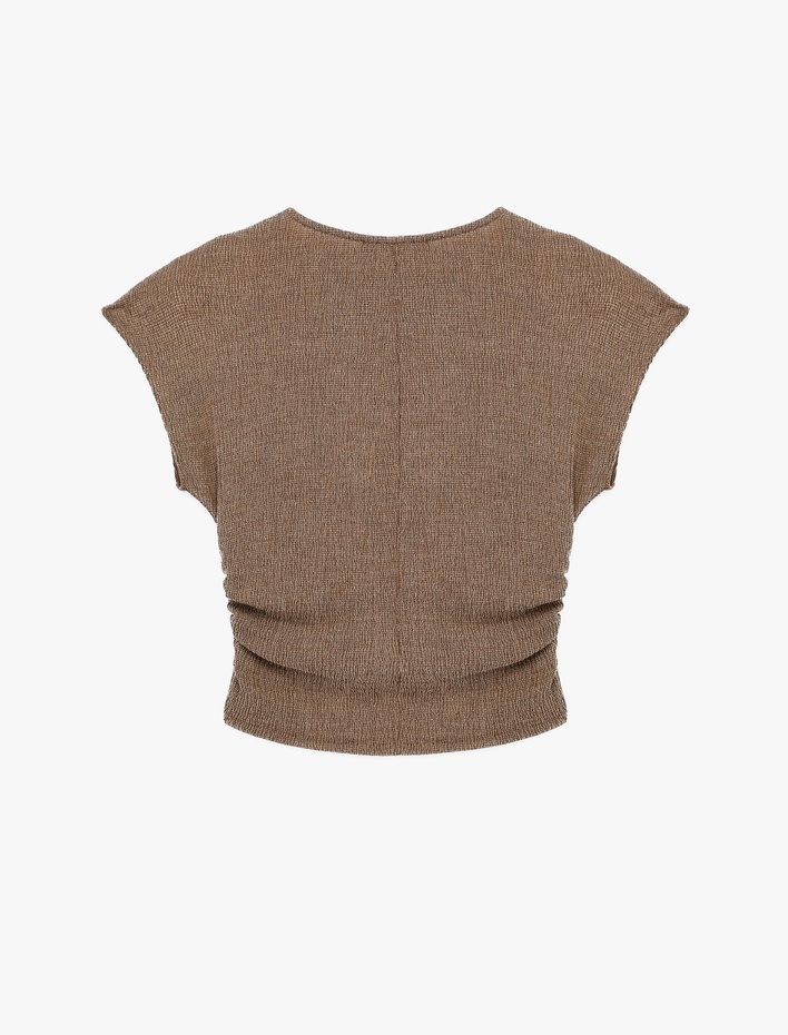  Bürümcük Kumaş Slim Fit Kısa Kollu Bisiklet Yaka Drapeli Dokulu Tişört