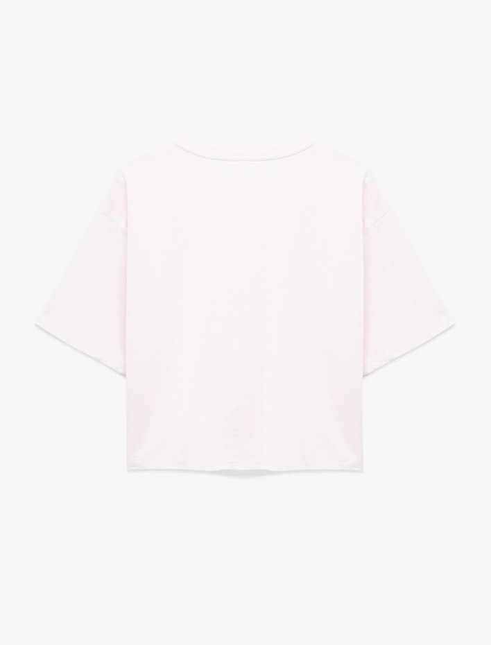  Pamuklu Kısa Kollu Bisiklet Yaka Taşlı Tişört