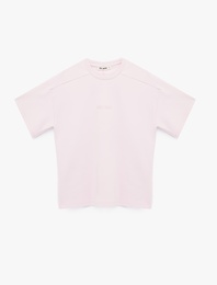 Kısa Kollu Bisiklet Yaka Nakışlı Oversize Tişört