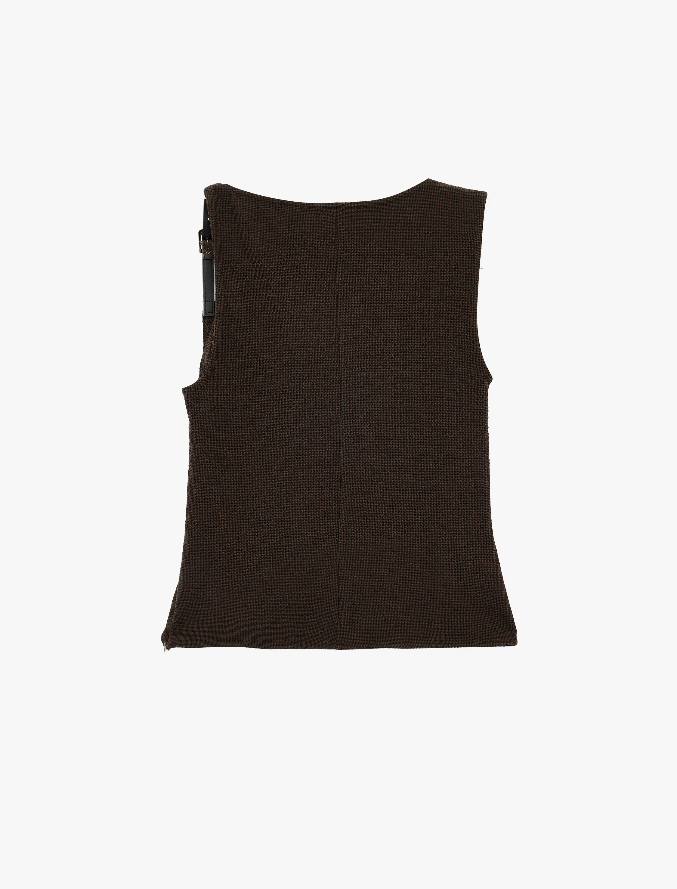   Drapeli Metal Kemer Detaylı Degaje Yaka Kolsuz Bluz