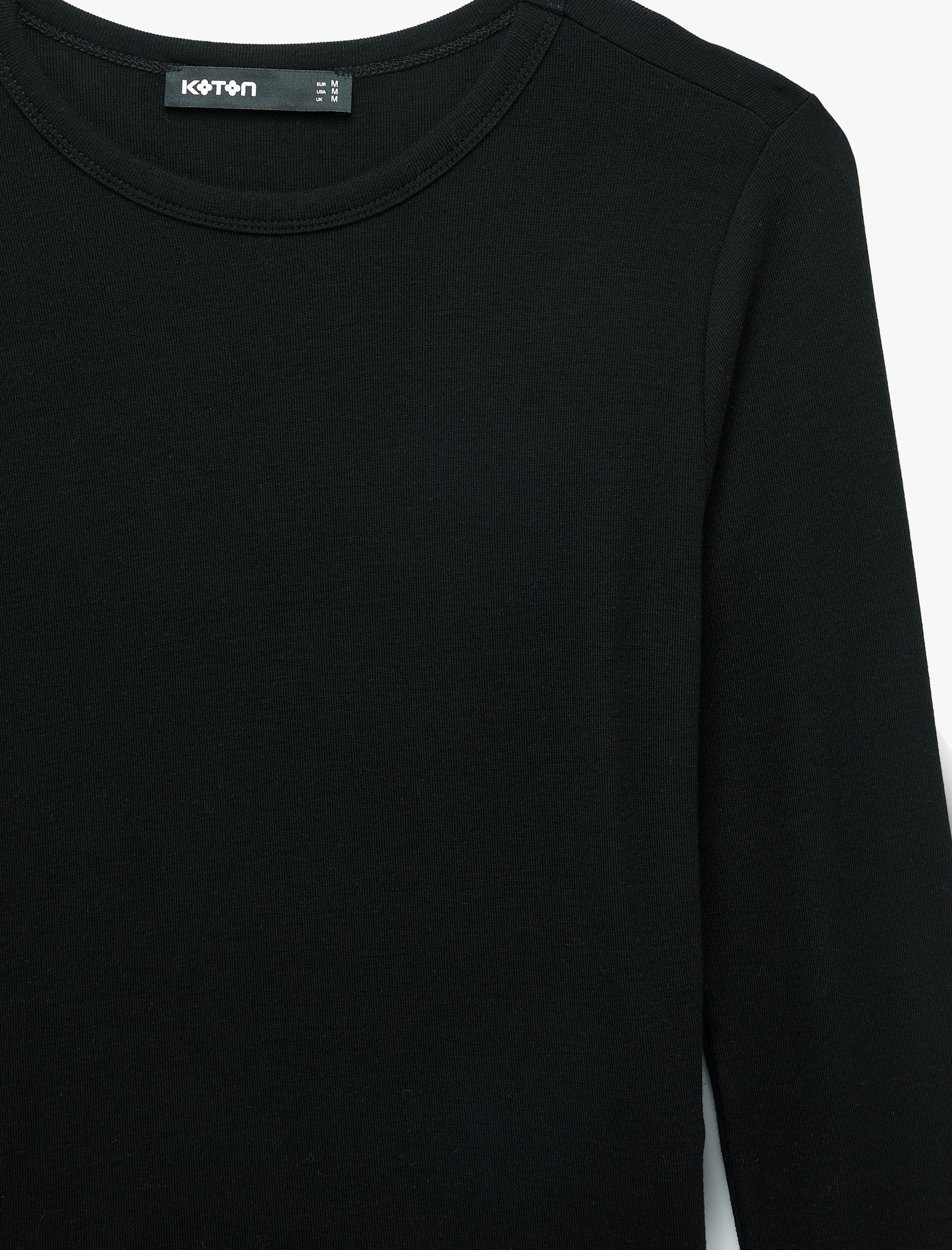   Viskon Ribanalı Slim Fit Uzun Kollu Bisiklet Yaka Tişört