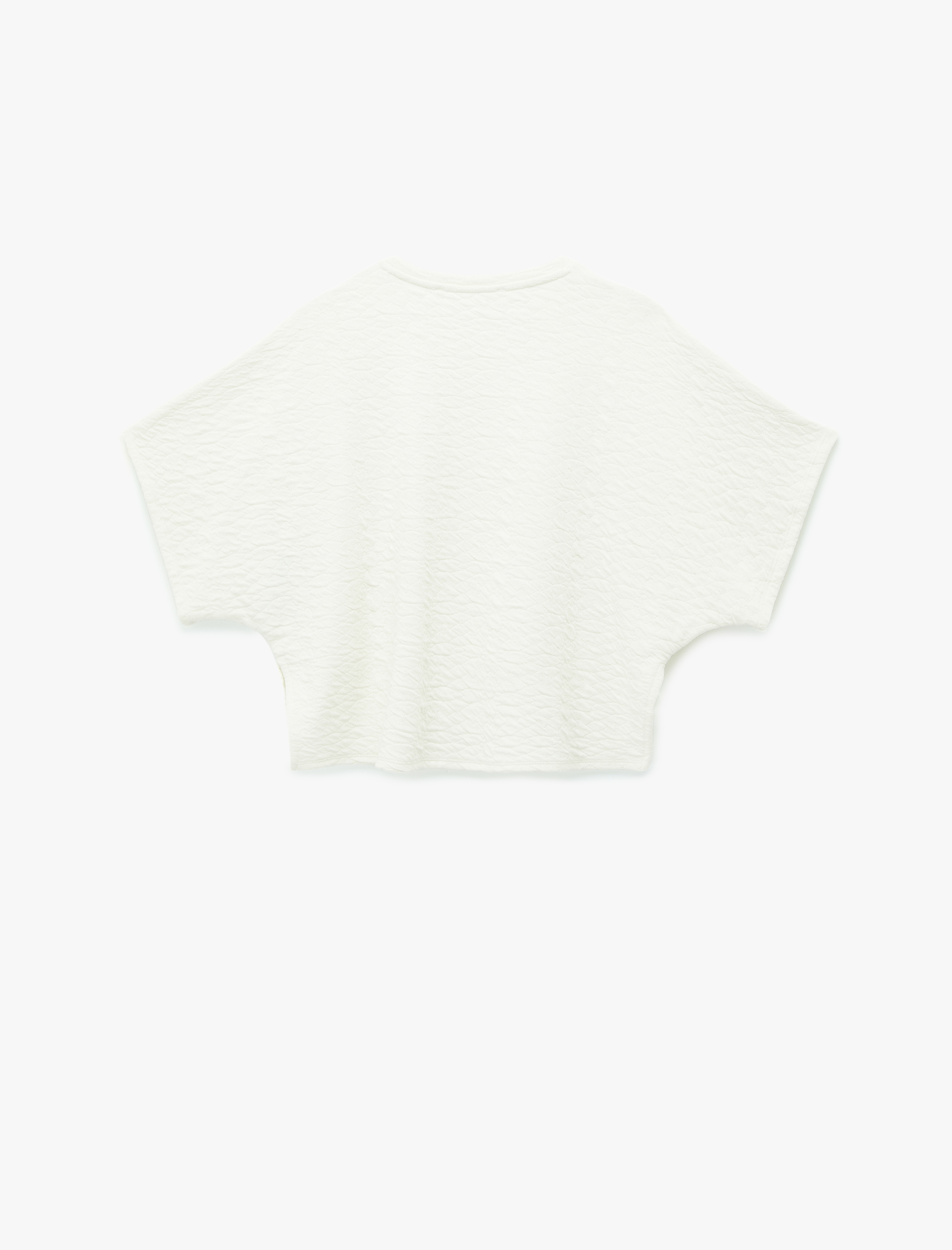   Kısa Kollu Bisiklet Yaka Dokulu Dantel Detaylı Tişört