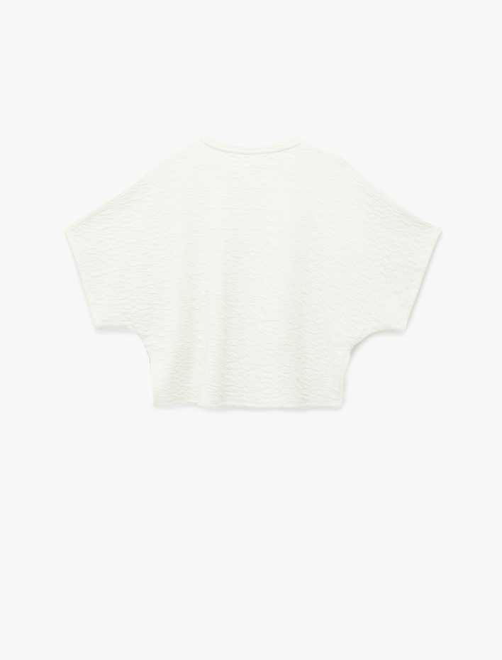  Kısa Kollu Bisiklet Yaka Dokulu Dantel Detaylı Tişört