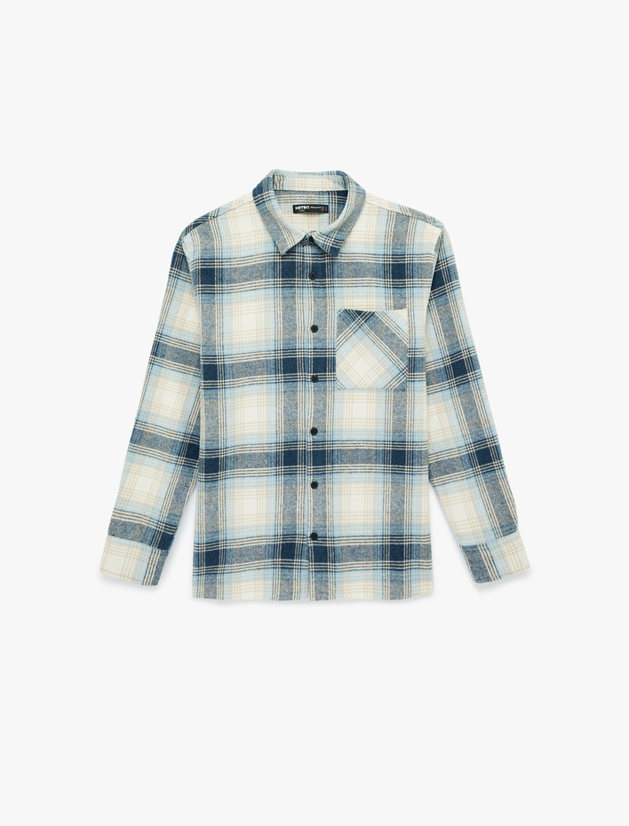  Regular Fit Düğmeli Uzun Kollu Cepli Klasik Yaka Oduncu Gömlek