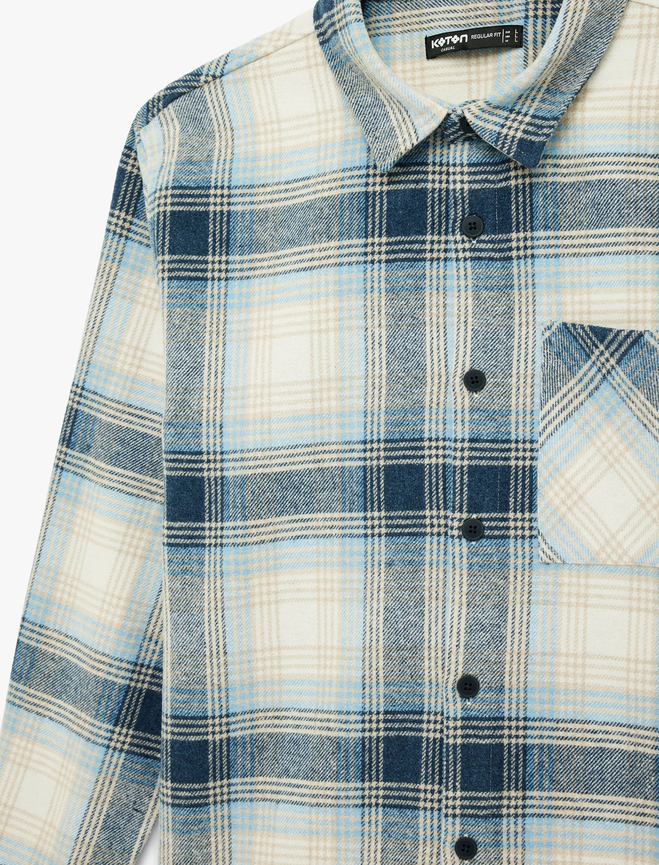   Regular Fit Düğmeli Uzun Kollu Cepli Klasik Yaka Oduncu Gömlek