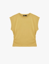 Kısa Kollu Bisiklet Yaka Pamuklu Slim Fit Büzgülü Tişört