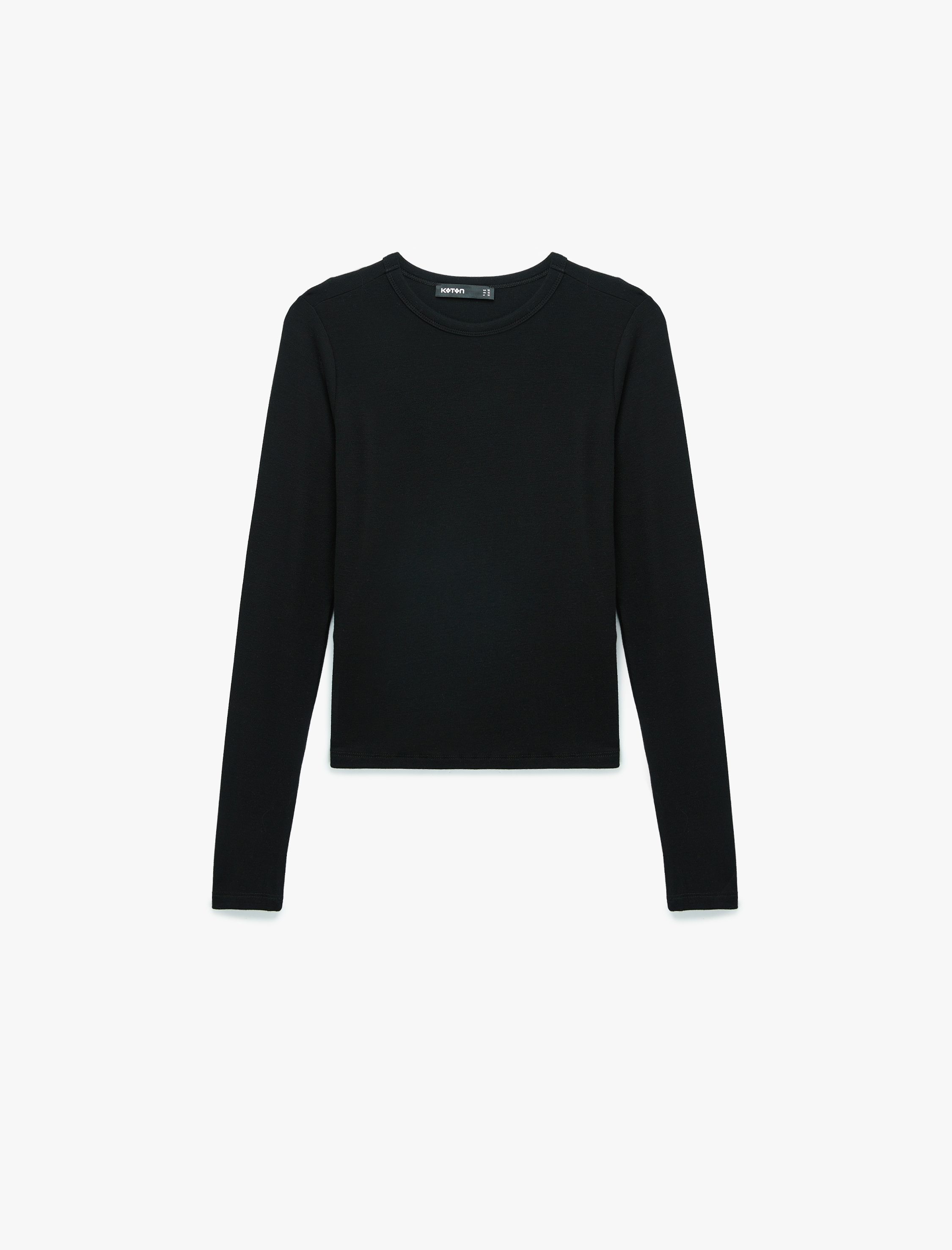   Viskon Ribanalı Slim Fit Uzun Kollu Bisiklet Yaka Tişört