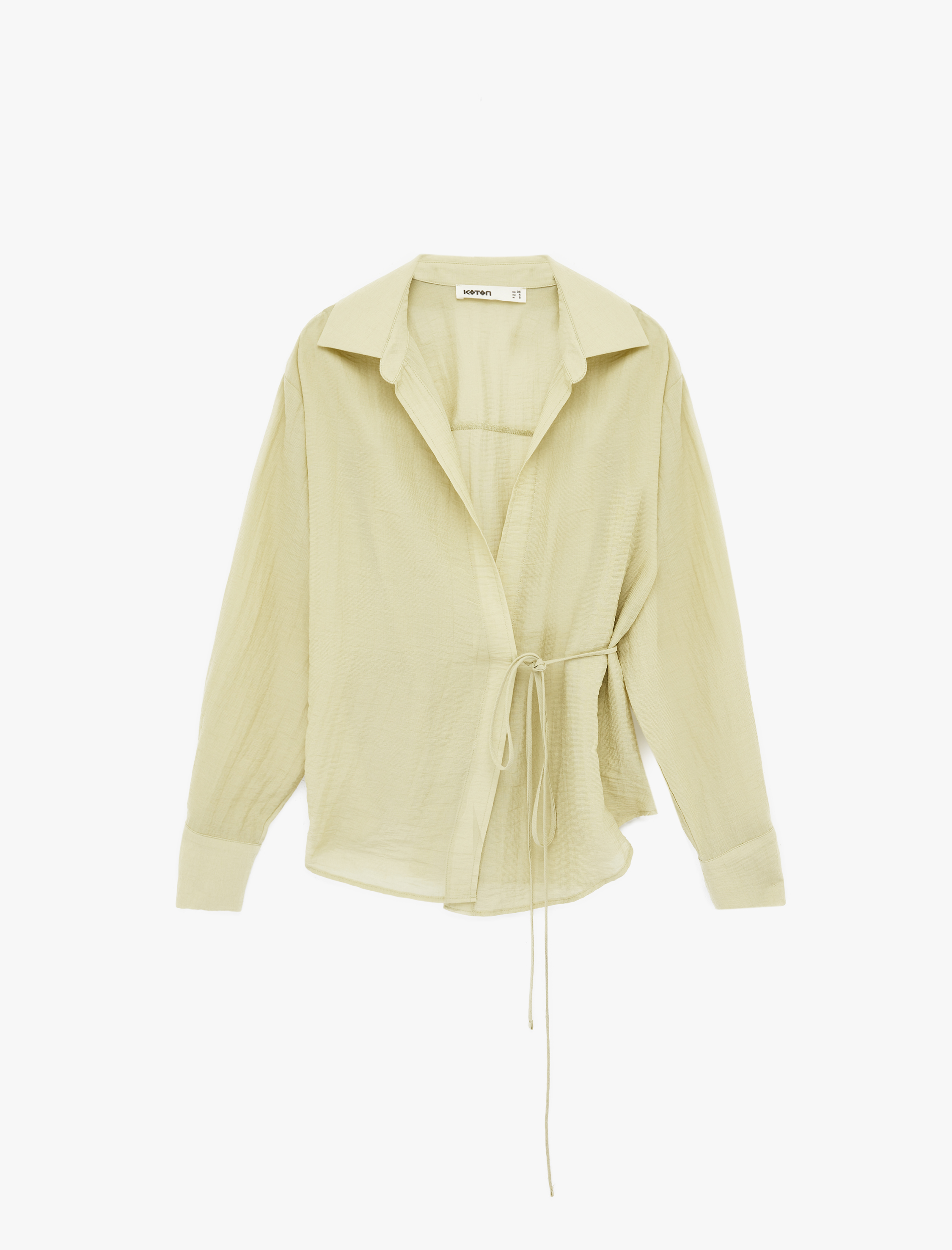   Viskon Uzun Kollu Yandan Bağlama Detaylı Kruvaze Gömlek