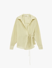 Viskon Uzun Kollu Yandan Bağlama Detaylı Kruvaze Gömlek