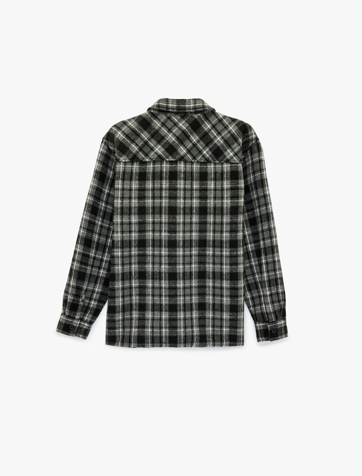  Klasik Yaka Düğmeli Uzun Kollu Oduncu Gömleği