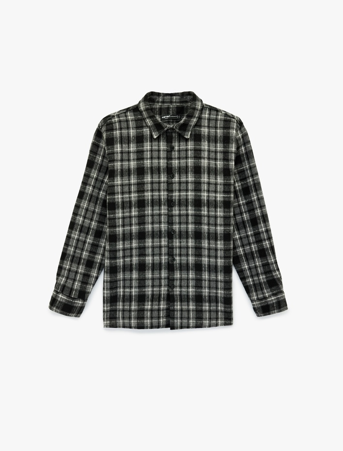  Klasik Yaka Düğmeli Uzun Kollu Oduncu Gömleği