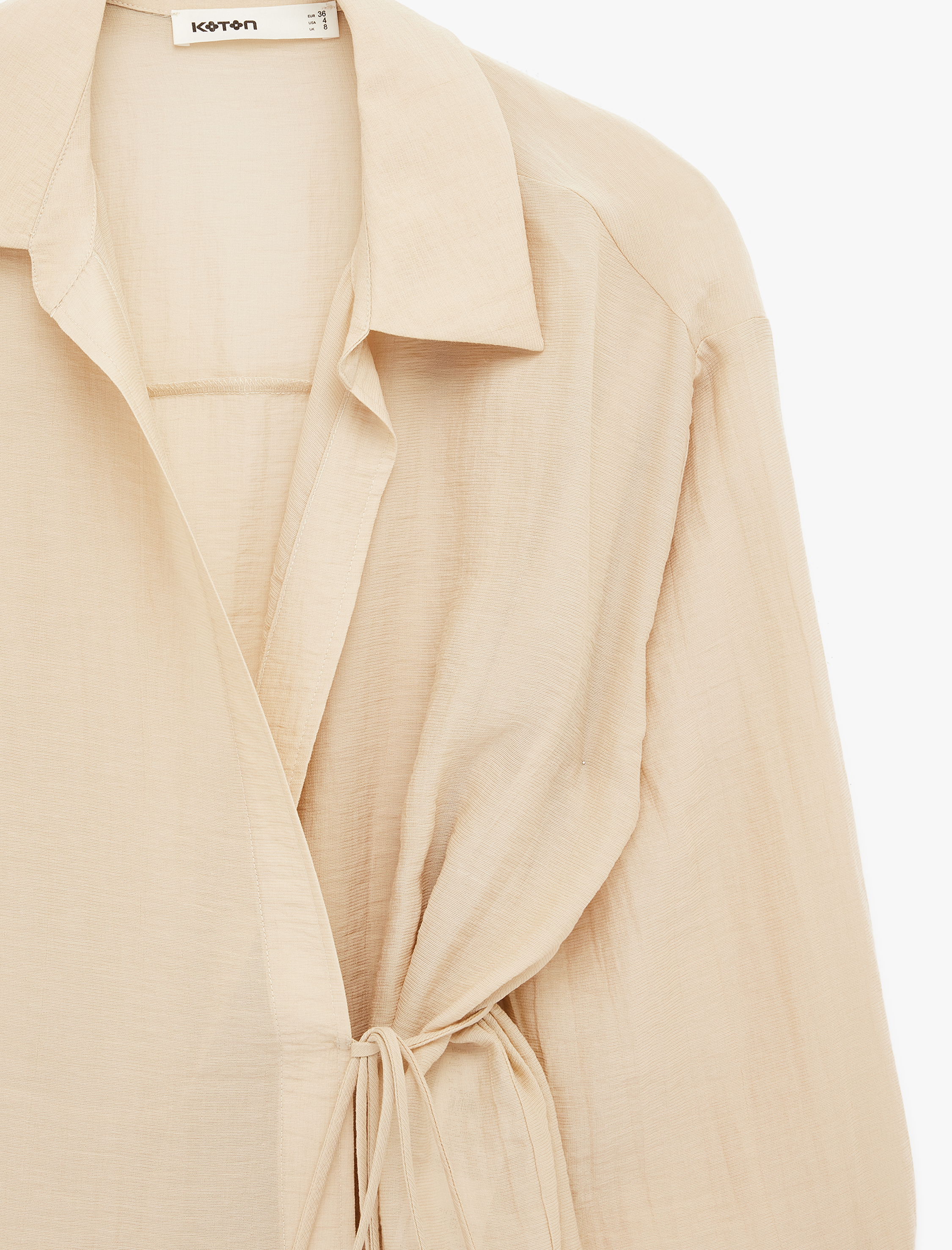   Viskon Uzun Kollu Yandan Bağlama Detaylı Kruvaze Gömlek