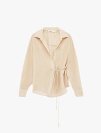 Viskon Uzun Kollu Yandan Bağlama Detaylı Kruvaze Gömlek