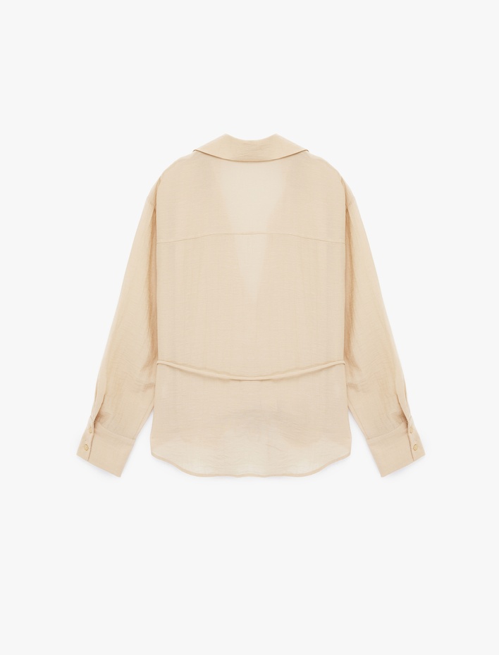  Viskon Uzun Kollu Yandan Bağlama Detaylı Kruvaze Gömlek