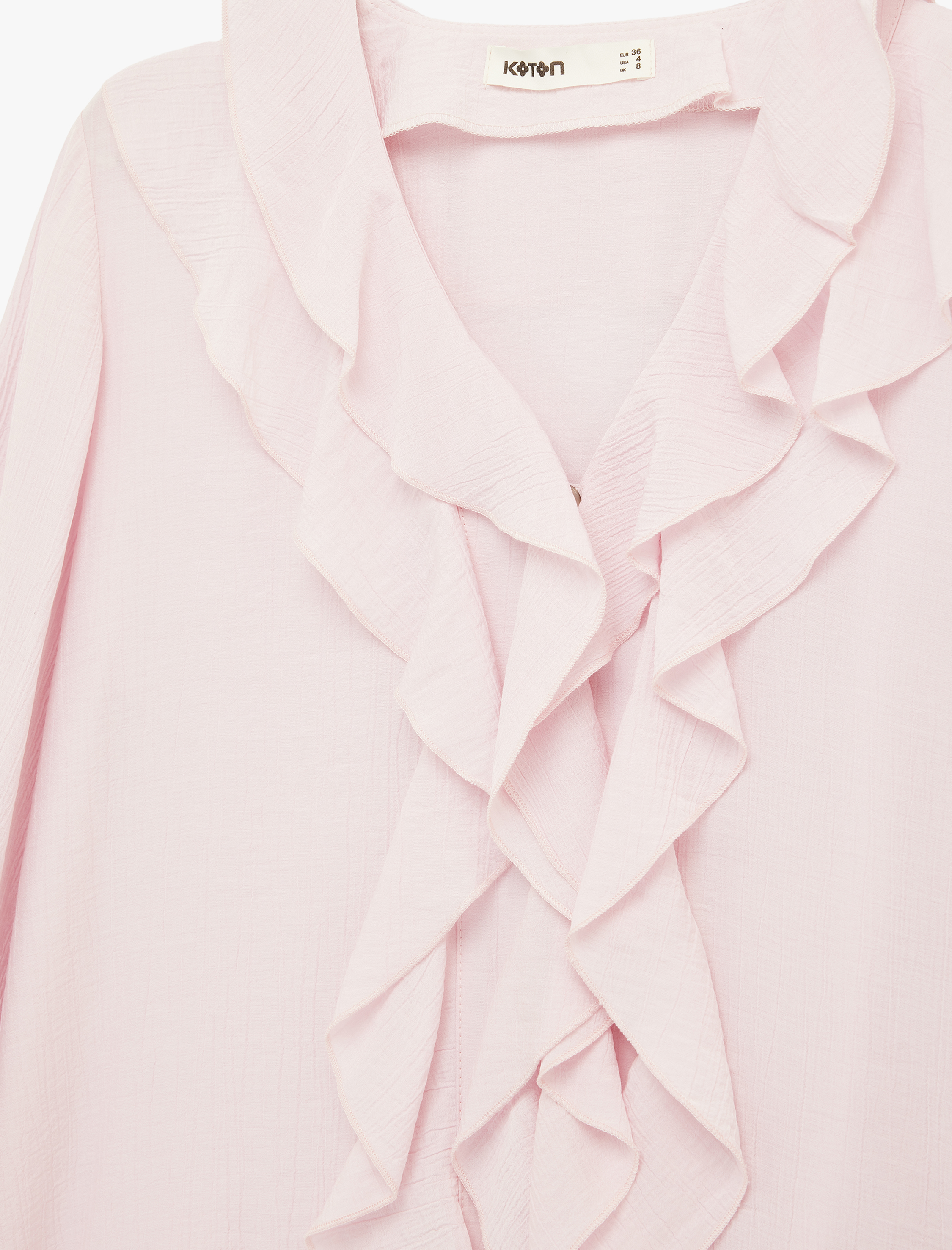   Viskon Manşetleri Lastikli Uzun Kollu V Yaka Fırfırlı Bluz