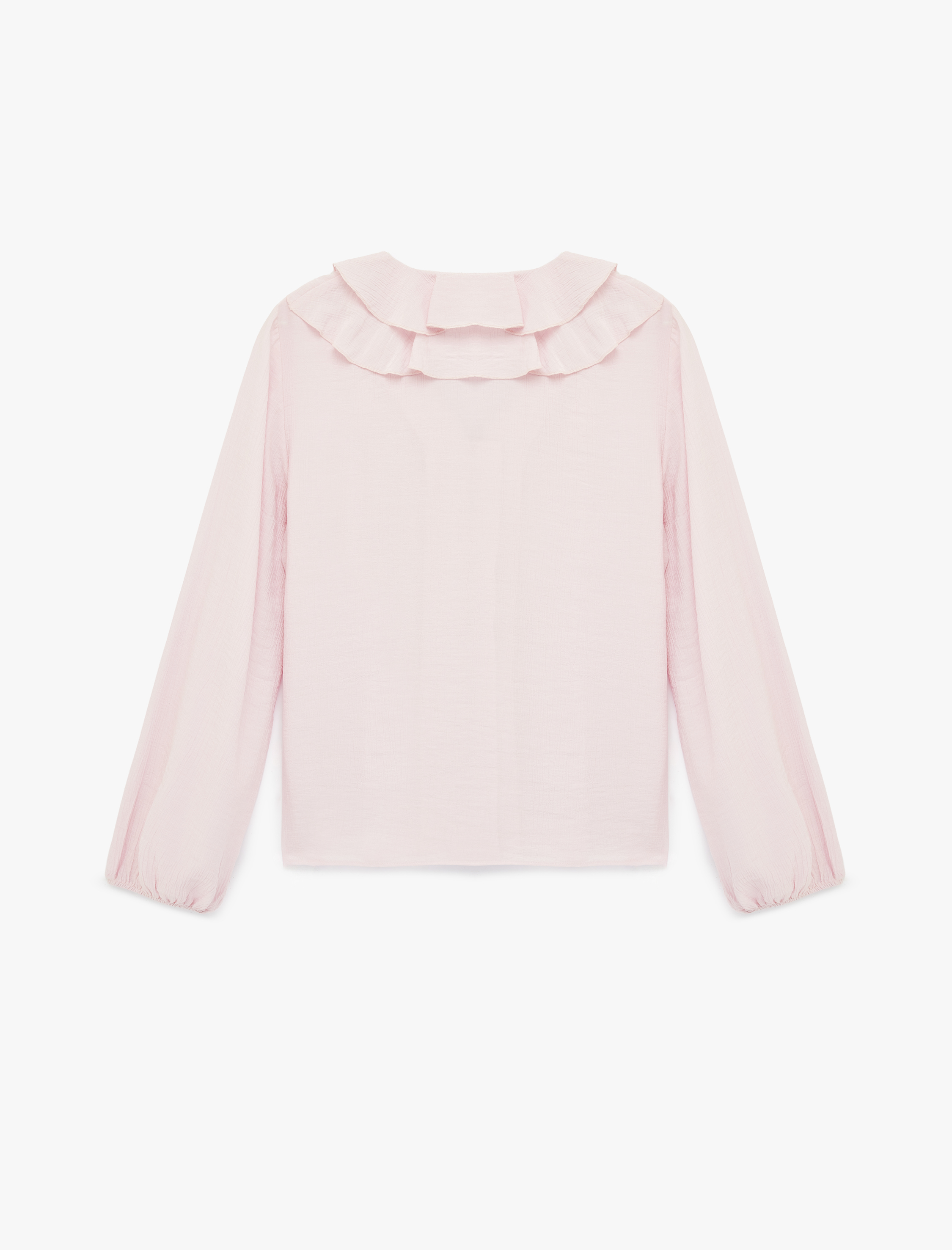   Viskon Manşetleri Lastikli Uzun Kollu V Yaka Fırfırlı Bluz