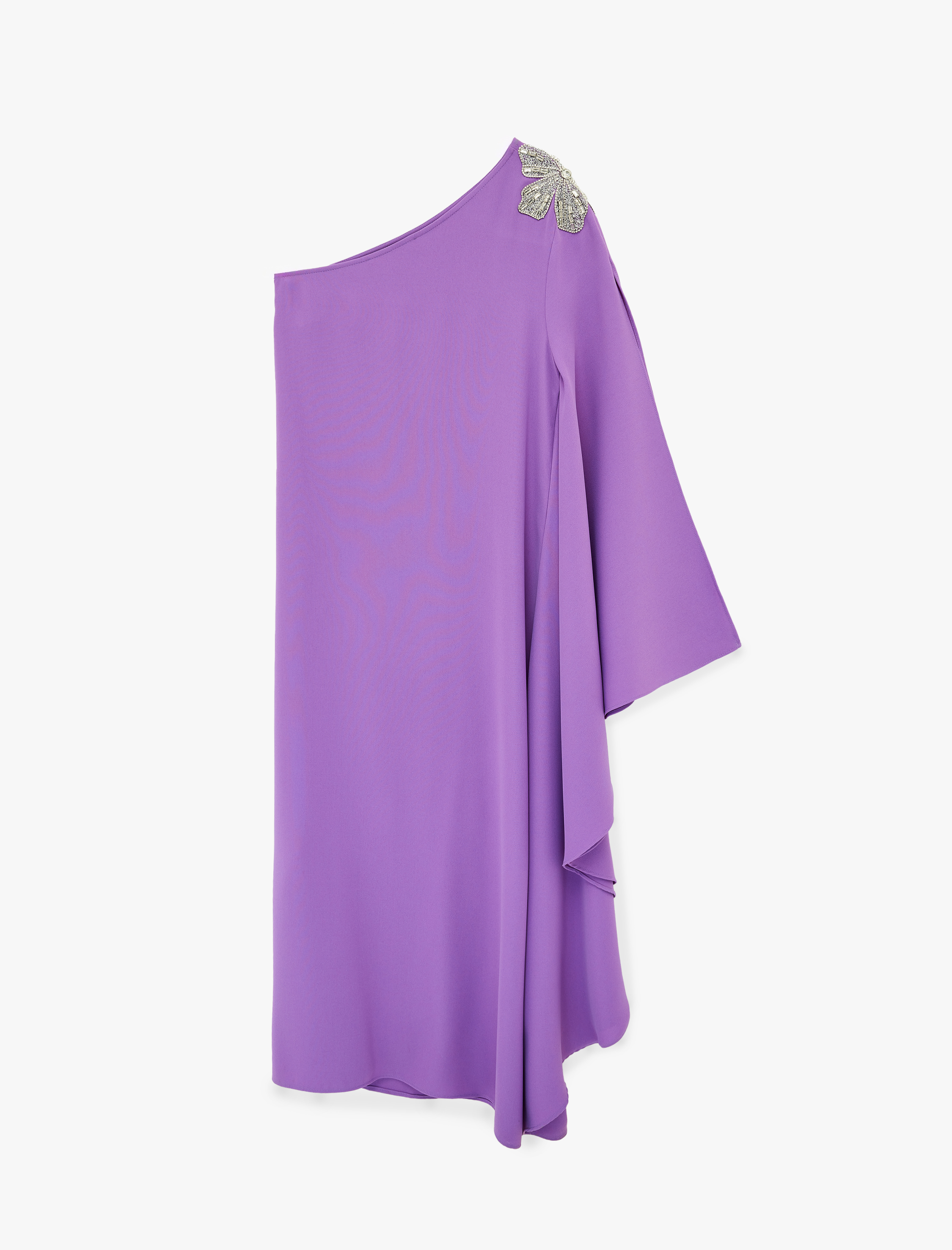   Krep Kumaş Taşlı Aplike Detaylı Tek Omuz Uzun Elbise