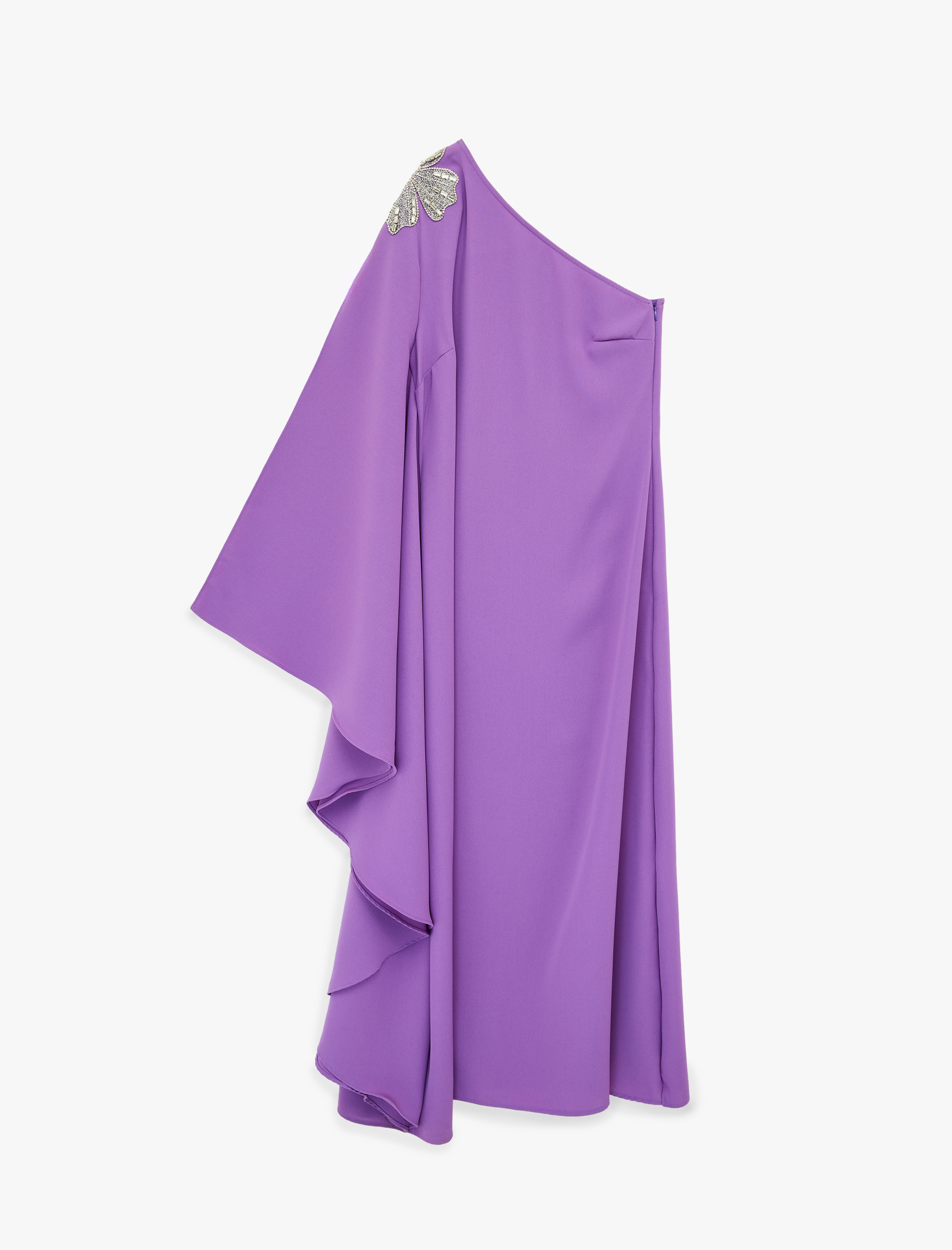   Krep Kumaş Taşlı Aplike Detaylı Tek Omuz Uzun Elbise