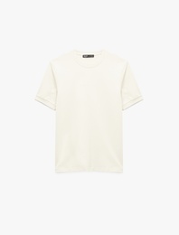 Regular Fit Kısa Kollu Pamuklu Ribanalı Baskı Detaylı Bisiklet Yaka Tişört