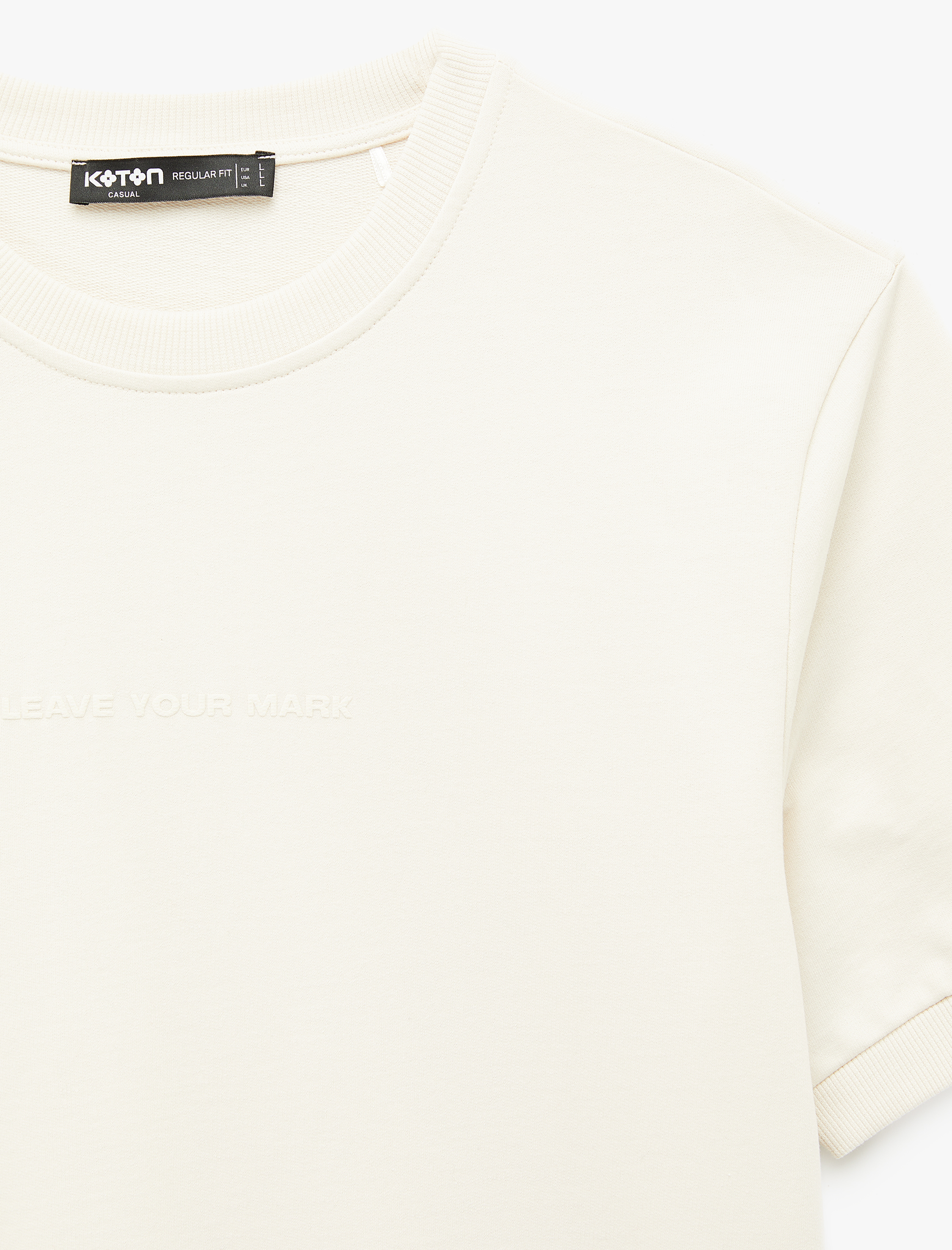   Regular Fit Kısa Kollu Pamuklu Ribanalı Baskı Detaylı Bisiklet Yaka Tişört