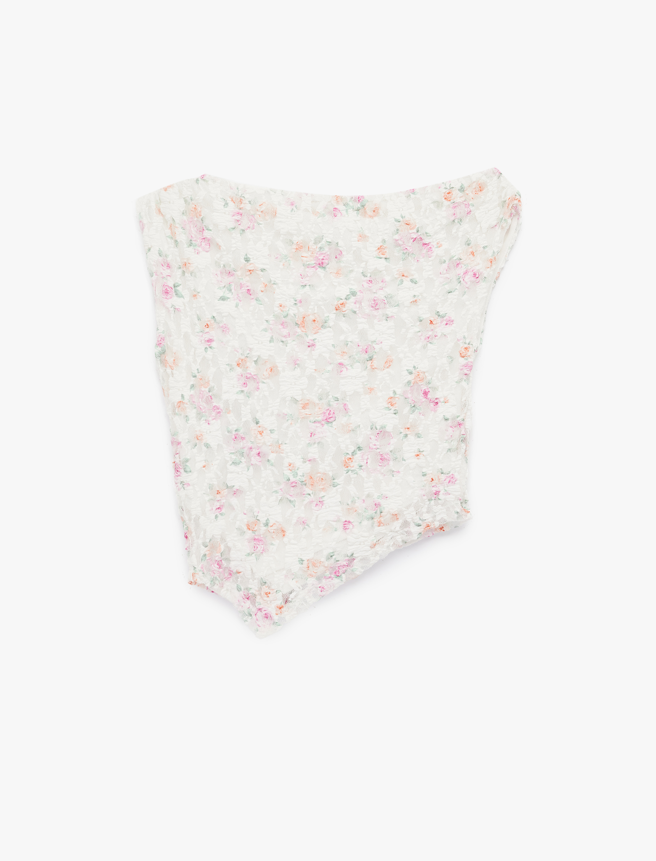   Asimetrik Çiçekli Kolsuz Slim Fit Dantel Bluz