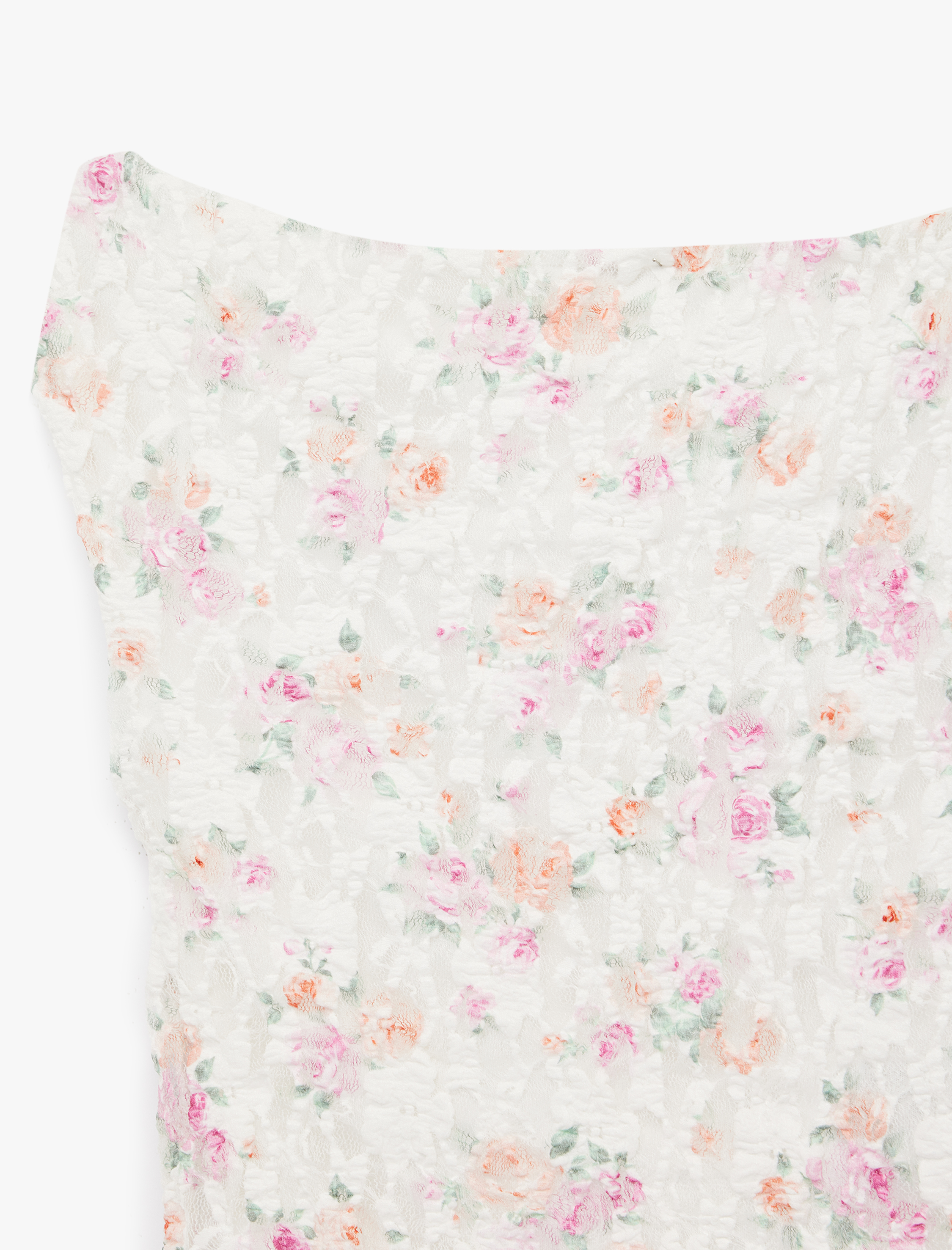   Asimetrik Çiçekli Kolsuz Slim Fit Dantel Bluz