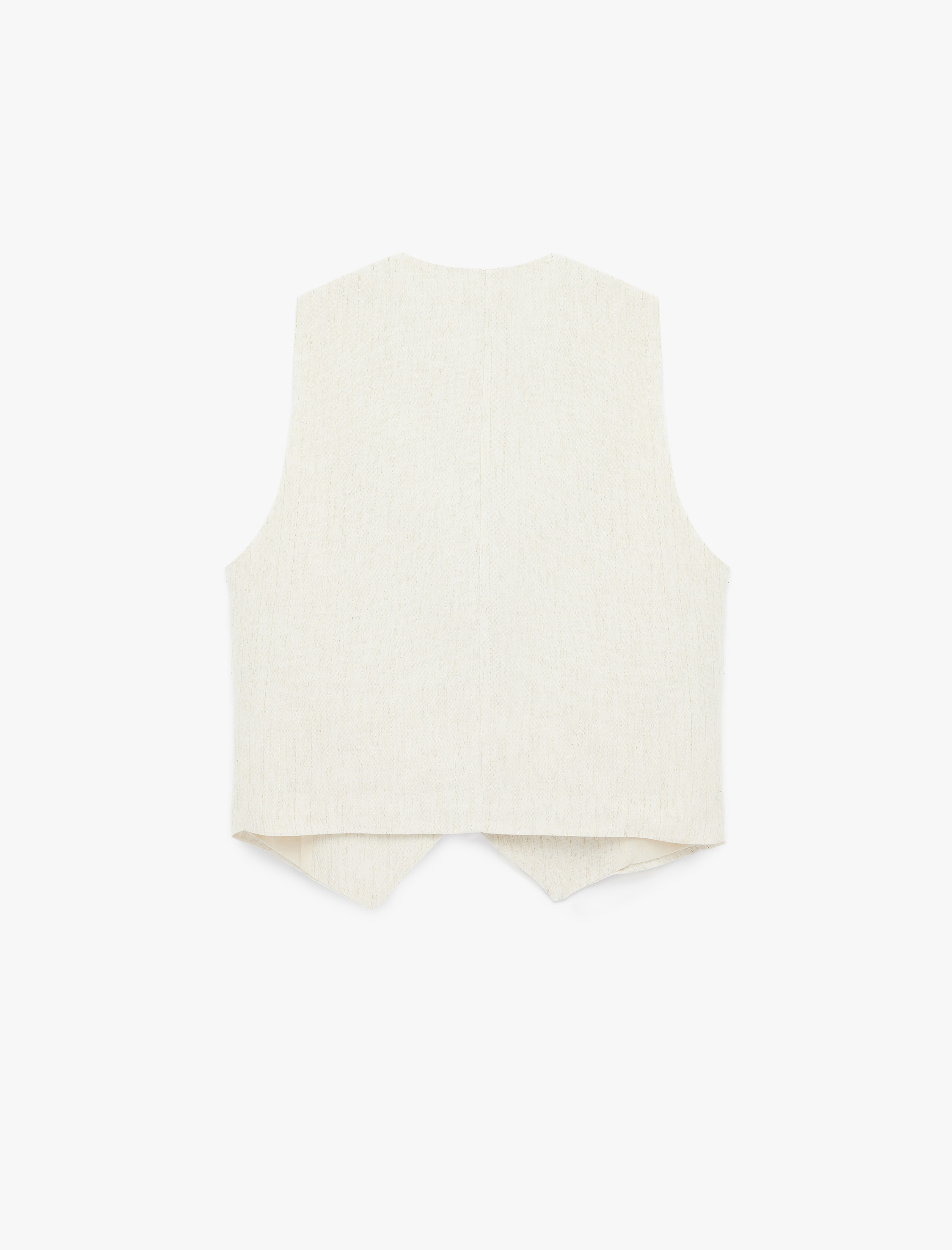   Kruvaze Yaka Simli Bağlama Detaylı Keten Karışımlı Kolsuz Yelek