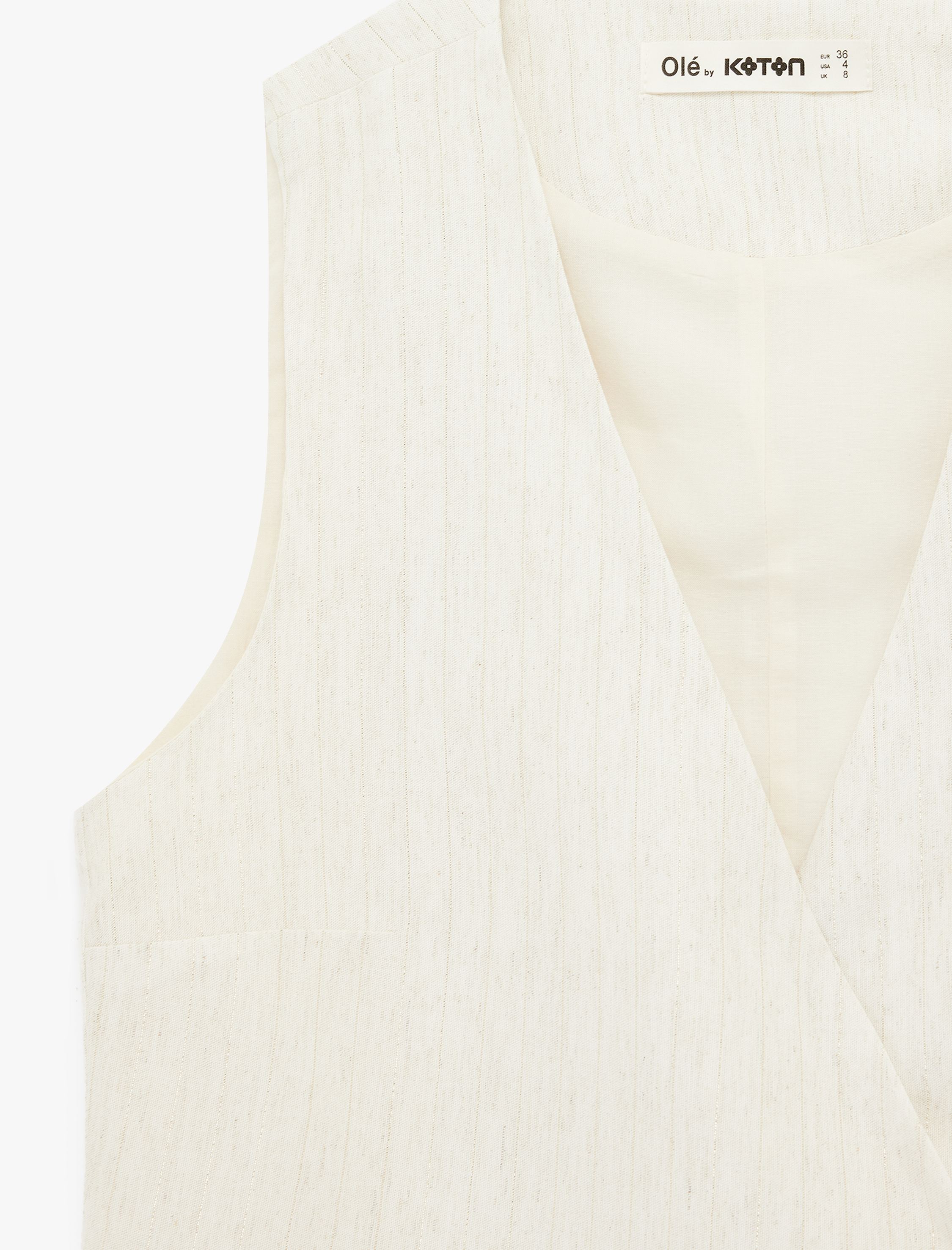   Kruvaze Yaka Simli Bağlama Detaylı Keten Karışımlı Kolsuz Yelek