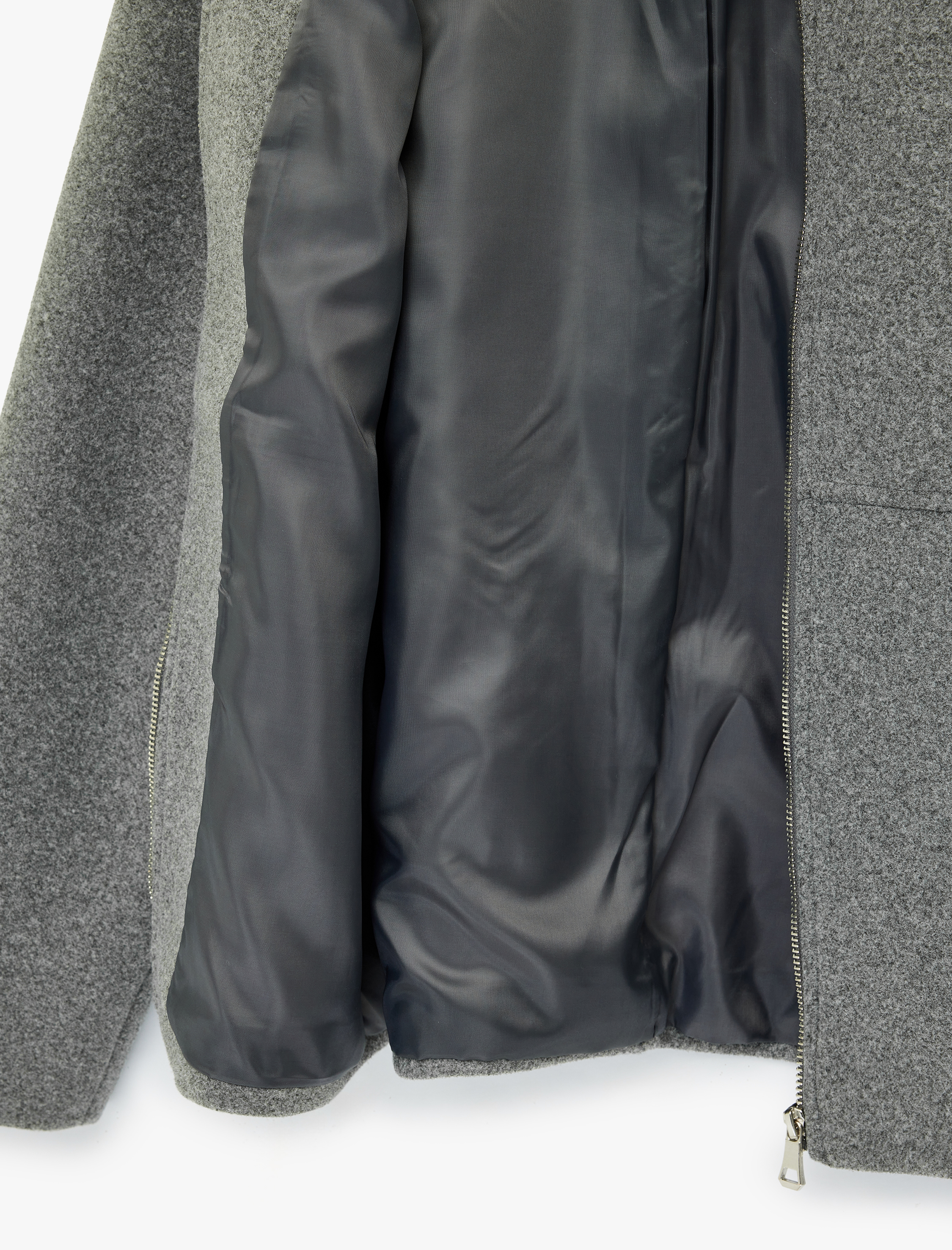   Uzun Kollu Fermuarlı Dik Yaka Kaşe Ceket