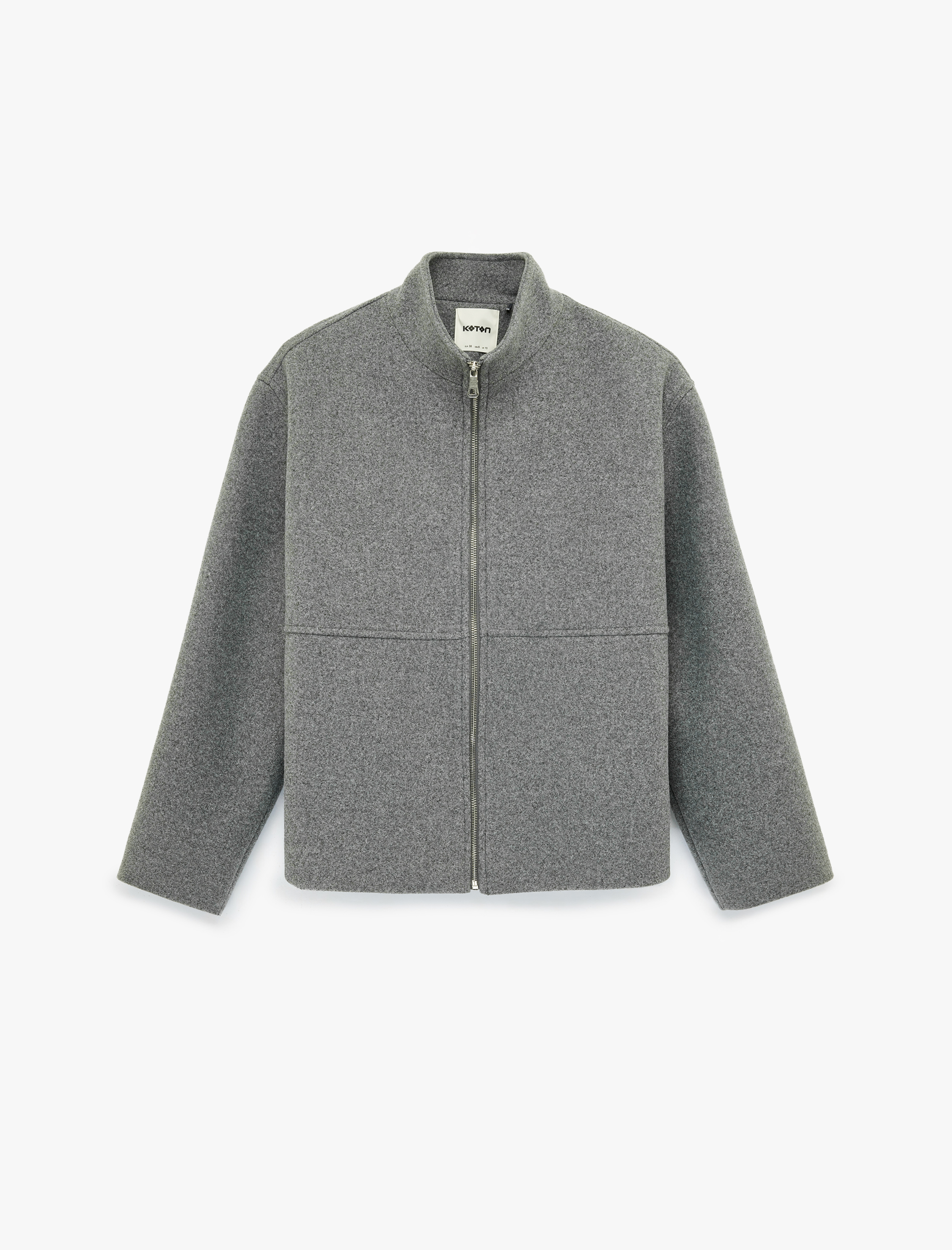   Uzun Kollu Fermuarlı Dik Yaka Kaşe Ceket