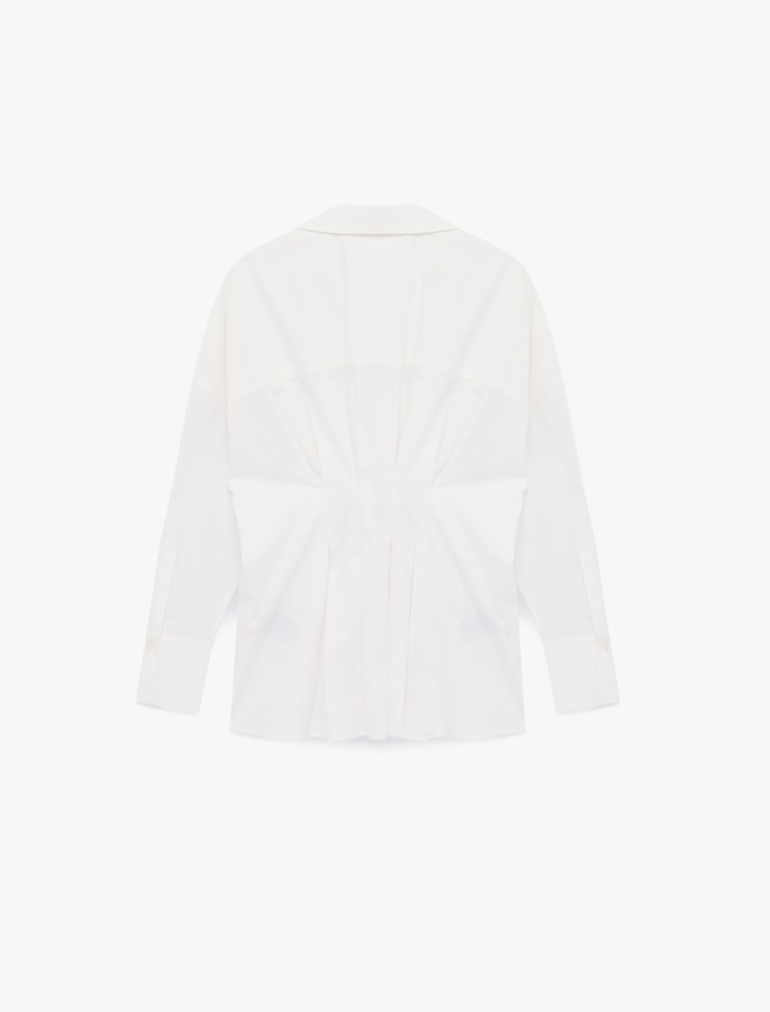  Pamuklu Uzun Kollu Pile Detaylı Poplin Gömlek