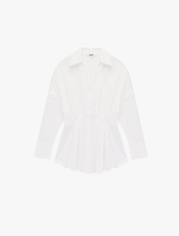 Pamuklu Uzun Kollu Pile Detaylı Poplin Gömlek