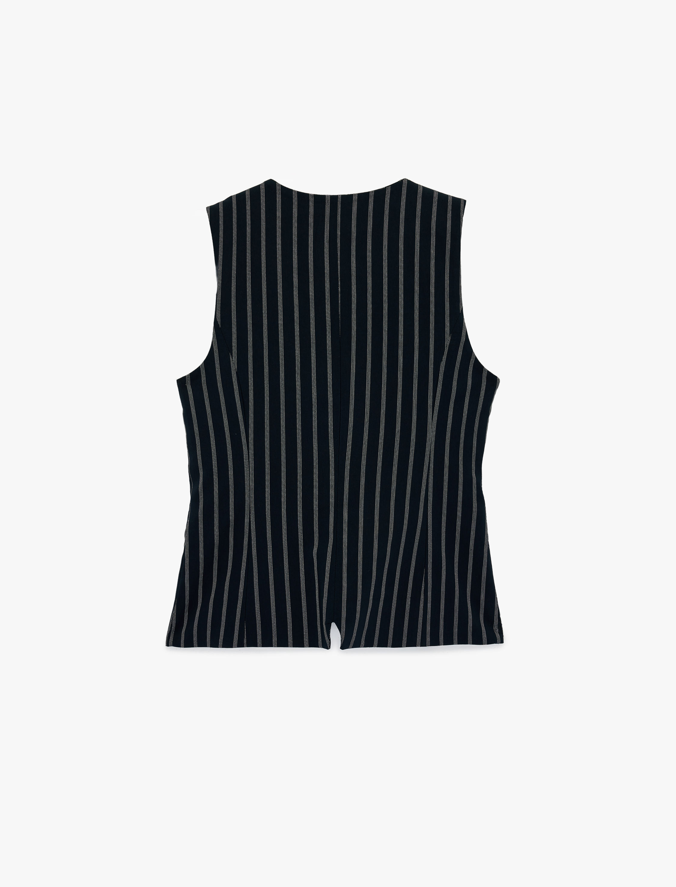   Slim Fit Düğmeli Cepli Bisiklet Yaka Çizgili Blazer Yelek